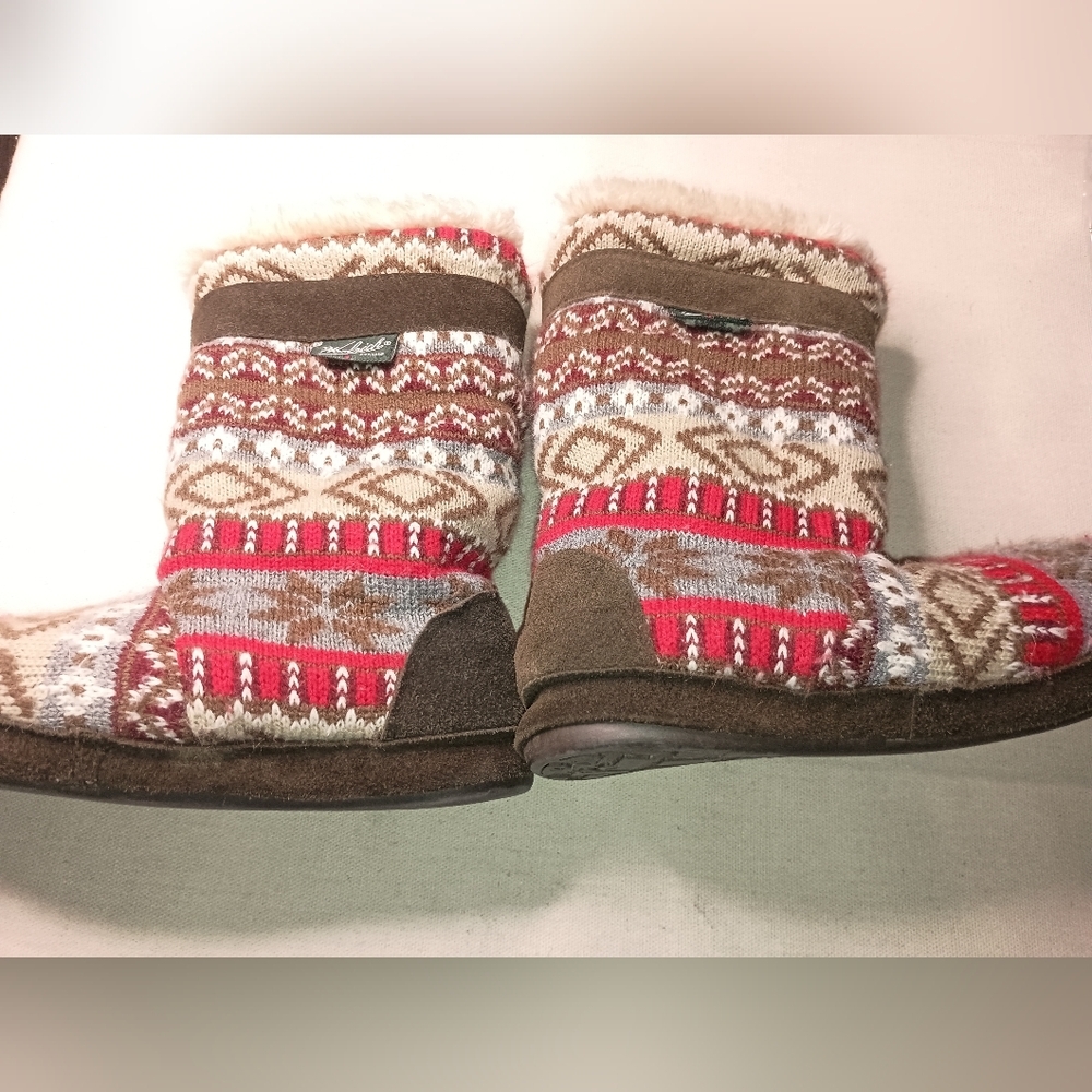 WOOLRICH Cozy Knit Fleece Fall Fair Isle‎ Patchwork slipper Boots (#1,177)